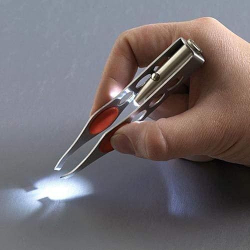 3Pcs Silver Tweezer With LED Light for Hair Removal Makeup Tool Eyebrow Eyelash Tweezers for Women Facial Hair, Lash Trimmer,Hair Ingrown for Tweezer,Women's Hair Removal Tweezers