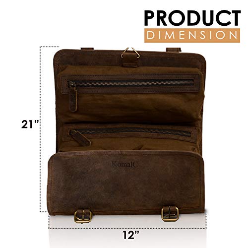 KomalC Premium Buffalo Leather Hanging Toiletry Bag Travel Dopp Kit