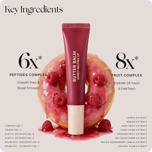 Nature Republic Honey Melting Lip Butter Balm ? Hydrating Tinted Plumping Lip Balm with Peptides, for Sheer & Glossy, Fuller-Looking Lips (RASPBERRY GLAZE)