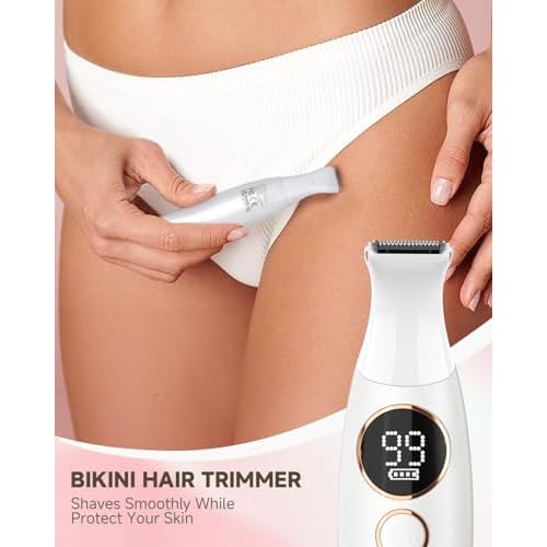 Bikini Trimmer for Women, Rechargeable 4H Use Electric Razors for Women with LED Display Painless 5 in 1 Facial Nose Pubic Hair Removal IPX7 Waterproof Body Shaver for Leg Armpit Eyebrows Femal Gift
