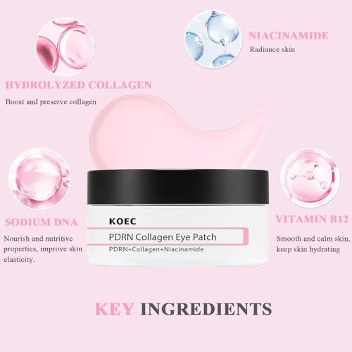 Collagen Eye Patch 30 Pairs, Under Eye Patches with PDRN, Collagen & Niacinamide, for Puffy Eyes Dark Circles and Fine Lines Smoothing Skin Treatment