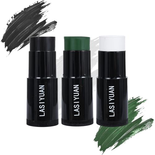 Face Body Paint Stick (BLACK+WHITE+GEEEN)£¬Water Resistant Sports Body Makeup Athletes Softball£¬ Professional Halloween Face Makeup Kit £¬for Halloween costume£¬ Zombie Clown Vampire