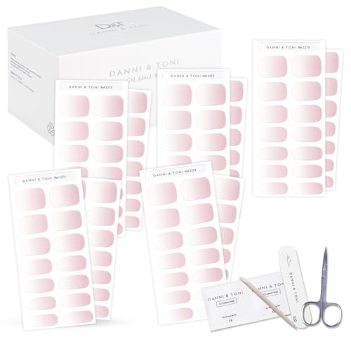 DANNI & TONI Semi Cured Gel Nail Strips In the Mood for Love (5 Packs) Pink White Ombre Fine Glitters Design
