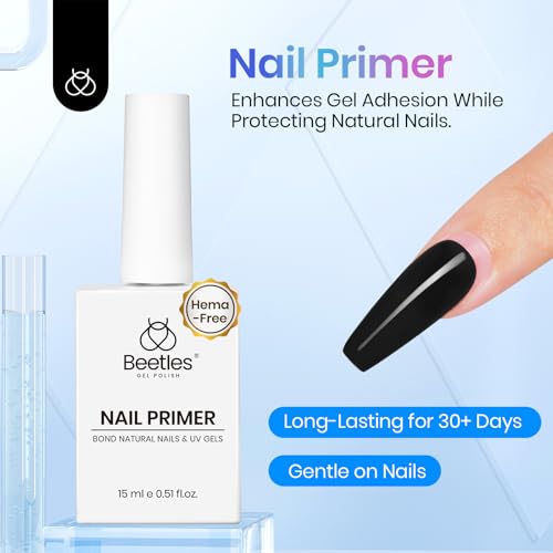 Beetles Nail Dehydrator and Primer Acid Free and Hema-Free Natural Prep Dehydrate and Bond Primer Fast Dry Nail Supplies 15ml 2Pcs Professional Salons Set