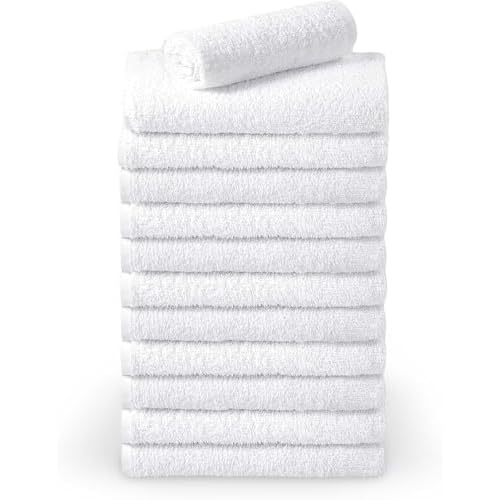 Premium Wash Cloth. Pack of 12-100% Cotton -Ultra Soft and Absorbent - Bathroom Hand Towels, Washcloths Bath Towels - Perfect for Hotel Kitchen Salon, Gym (Size: 13''x13'') (White)