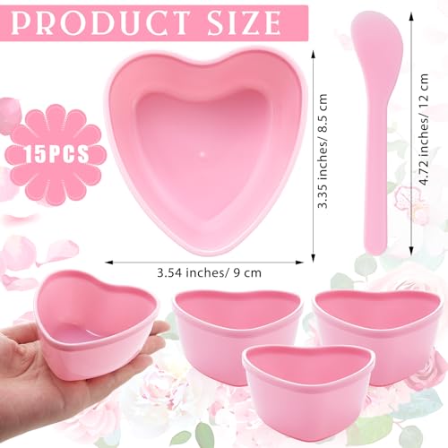 5 Sets Facial Bowls Plastic Heart Shaped Facial Mask Mixing Set with Spatula Pink Facemask Bowl DIY Skin Care Mixing Tool Kit Esthetician Supplies for Lady Women Home Beauty Salon