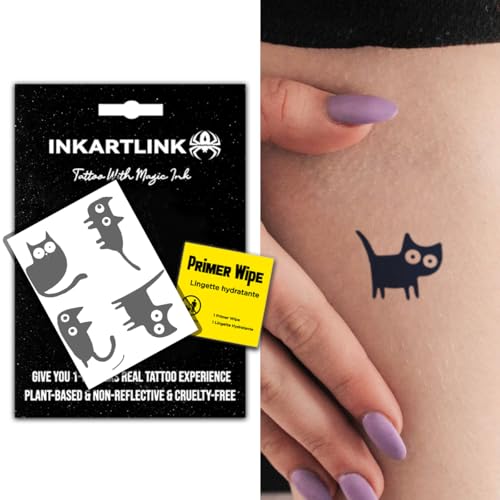 INKARTLINK Semi Permanent Tattoos, Realistic Cat Tattoos, Temporary Tattoos, Adult Art Designs, Party Favors, Waterproof, No Adhesive, No Reflective, Lasts 1-2 Weeks (Four Black Cats 1)