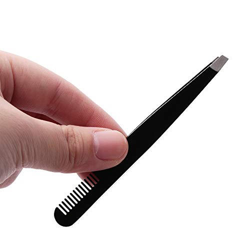 Eyebrow Tweezer with Comb - Tweezer Slant Tip, Professional Stainless Steel Slant Tip Tweezer - The Best Black Precision Eyebrow Tweezers