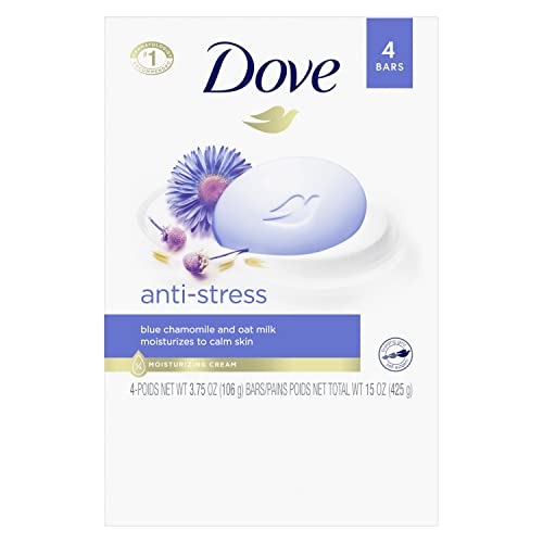 Dove Beauty Bar Gentle Cleanser Moisturizes To Calm Skin Anti-Stress Cream Bar Gentle Bar Soap Cleanser Made With 1/4 Moisturizing Cream 3.75 oz, 4 Count