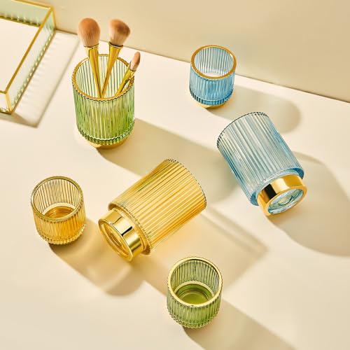 Makeup Brush Holder Organizer,Toothbrush Holders,Desk Pen Pencil Holder,Multifunctional Vintage Glass Brush Cup£¨S+L/White/A3-4-US£©