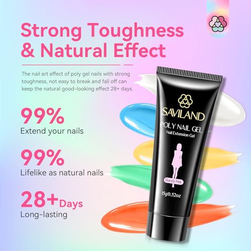 Saviland Poly GEL Nail Colors£º20 Colors Nail Extension Gel Kit Bright Rainbow SAVILAND 3 Set Essentials Nail Stand for Press Ons :Powerful Magnetic Nail Holder for Painting Nails Stand Fake Nail Stand