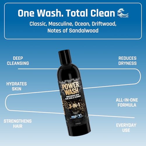 Derm Dude 3-in-1 Body Wash, Shampoo & Conditioner for Men | Daily Hydrating Shower Gel with Aloe Vera & Vitamin E | All Skin & Hair Types | MVP Scent, 8oz