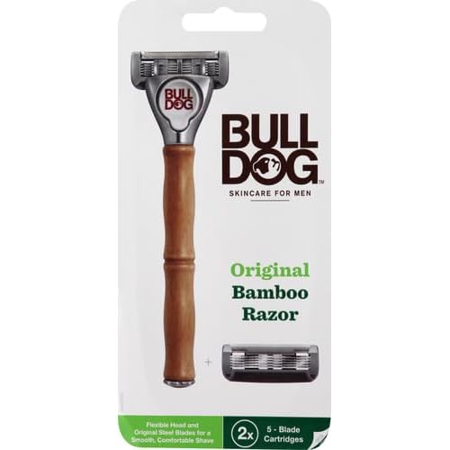 Bulldog Mens Skincare and Grooming Original Bamboo Razors for Men with a Natural Bamboo Razor Handle and 2 Razor Refills