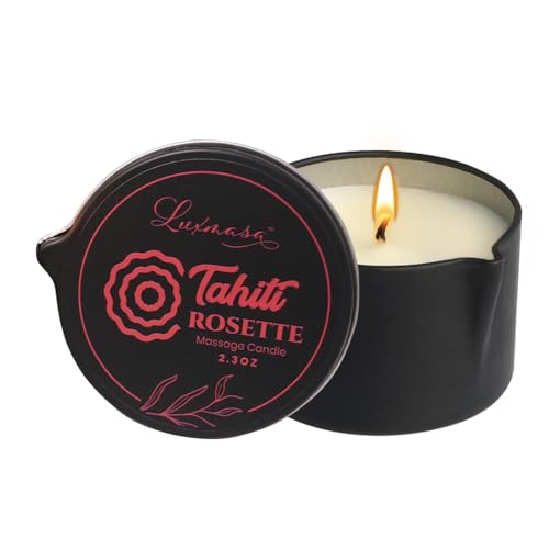 Home Scented Candle Massage Wax Oil for Body, Massage Oil Candle Soybean Essential Oil Infused Low Temperature SPA Candle Bulk Handmade Gift Tahiti Rosette Scent 2.35 OZ