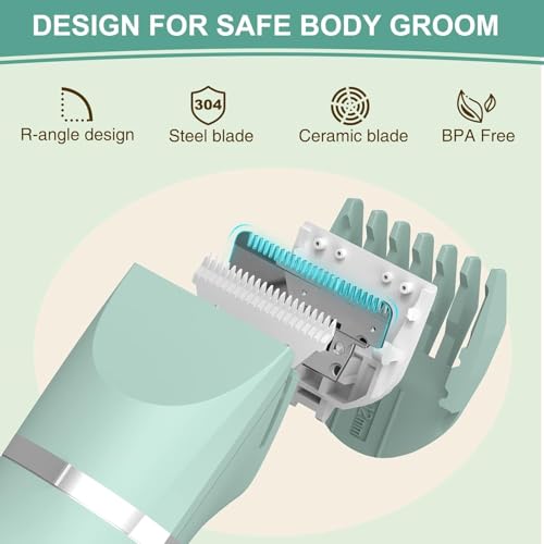 Bikini Trimmer for Women,2 in 1 Personal Elecrtric Razor Shaver Rechargeable with Snap-in Ceramic Blades,Lady Pubic Hair Private Area Legs Arms,Green
