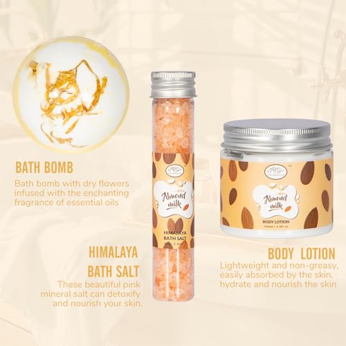 Valentines Day Gifts for Women Spa Gifts Baskets for Women W/Bubble Bath, Bath Salt, Soy Candle, Gifts for Mom Her Female Sister Mother Teacher, Gifts set with Almond Milk Nourishing Bath & Body Care