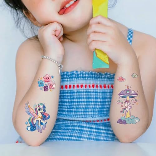 Glitter Unicorn Temporary Tattoos - 12 Sheets 120+ Styles Unicorn Mermaid Glitter Fake Tattoo Birthday Party Supplies Favors Q748
