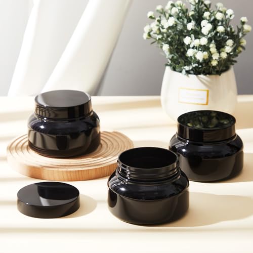 Tessco for you 24 Pack Plastic Jars with Lids Labels Multiuse Containers Empty Body Scrub Jars Round Refillable Cosmetic Body Butter Containers for DIY Slime Make Up Storage(8 oz,Black)