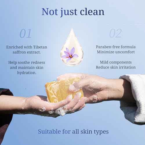 CheezhengHimalaya Moisturized Skin Herbal Soap Bar with Sodium Hyaluronate, Infused with Tibetan Natural Saffron Extract to Soothe Redness and Hydrate Skin, Paraben-Free, Pack of 2