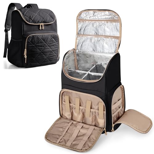 Insulated Hairstylist Travel Bag Backpack with Detachable Dividers and Multiple Pockets, Quilted Hair Tool Travel Bag with Multiple Pockets for Hairstylist and Barber, Black