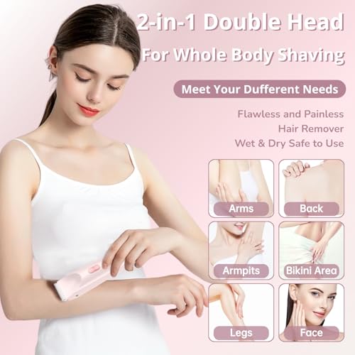 Bikini Trimmer for Women, 2 in 1 Dual-Head Electric Body Hair Trimmer Shaver for Women's Grooming, Waterproof Wet & Dry Pubic Hair Trimmer for Women Legs Bikini Underarms Hair Painless Remove