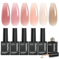 Beetles Nude Gel Nail Polish Set - 6 Colors Nude Pink Brown Neutral Jelly Gel Polish Kit Sheer Translucent Effect Soak Off UV Nail Art Design Drunken Rose Collection Manicure Gift for Women