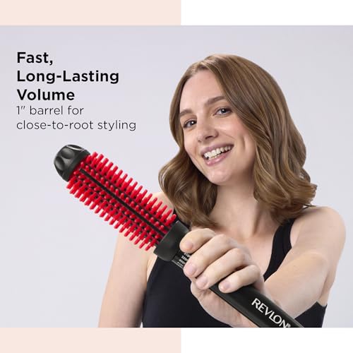 REVLON New and Improved SmoothStay Coconut Oil-Infused Heated Hair Styling Brush | 1¡± Barrel for Voluminous, Shiny Results (Black/Red)