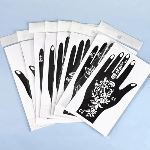 16 Sheets Temporary Henna Tattoo Kit Reusable Tattoo Stencils Sets Indian Arabian Temporary Tattoo Templates Kits for Body Hand Art for Men Women
