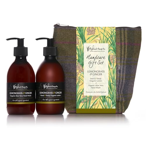 The Highland Soap Company Hand Care Gift Set, Organic Hand Wash & Lotion Set (Lemongrass & Ginger)