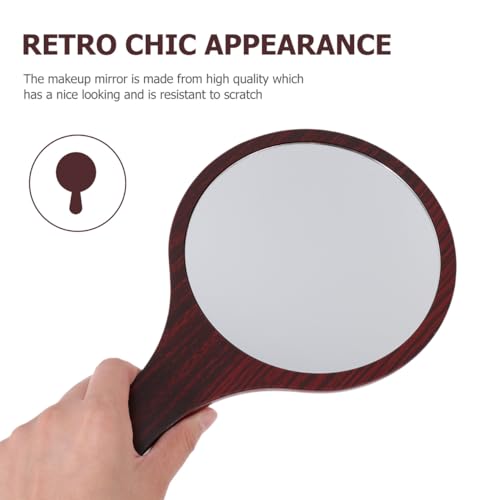 balacoo Wooden Handle Makeup Mirror Handheld Cosmetic Vanity Mirror Lightweight Clear Reflection Round for Travel and Home Use