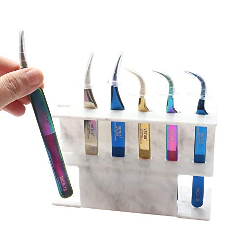 6 Holes Tweezers Holder Eyelash Extension Supplies Display Stand, Marble, 1 Pc
