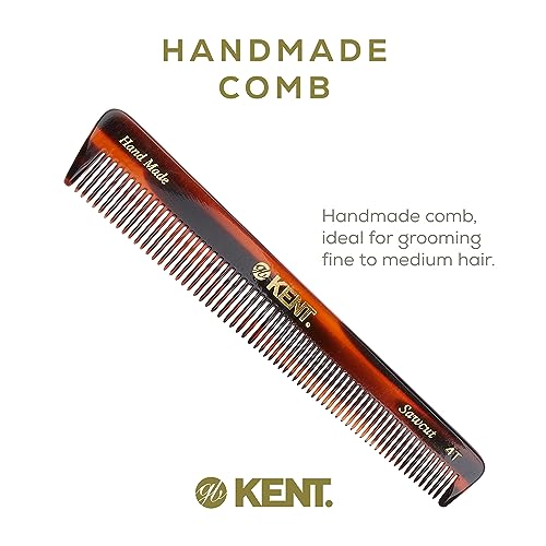 Kent 4T 6 Inch Double Tooth Comb - Fine and Wide Tooth Dressing, Grooming Comb for Hair, Beard, Mustache. Coarse and Fine Styling for Men, Women and Kids. Made in England
