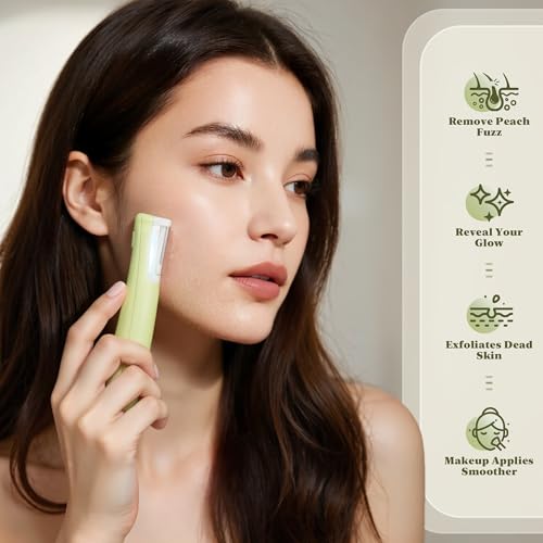 BNU Dermaplaning Tool for Face, Dermaplane Razor for Women Face LED Light Facial Exfoliation & Peach Fuzz Hair Removal, 3 Speeds Rechargeable Sonic Edge Technology 10 Refill Blades Green