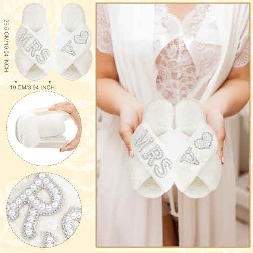 Xtinmee Personalized Initial Wedding Bride Slippers MRS Pearl Letter Makeup Bag Bridal Shower Gifts for Wedding Day (V)