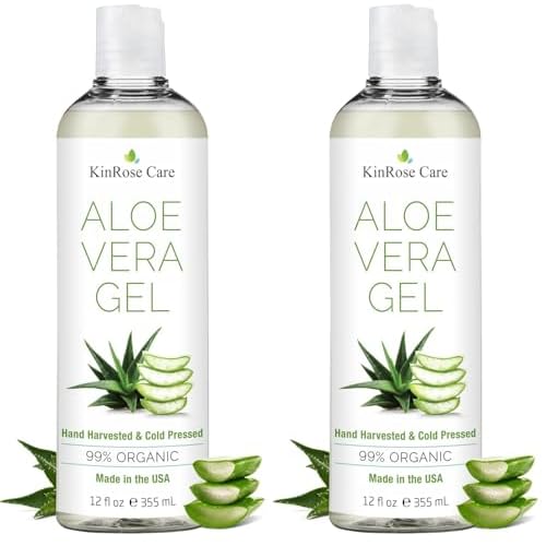 12oz Organic Aloe Vera Gel for Face, Skin, Hair & Sunburn Relief - From 100 Percent Pure Aloe Vera - Cold Pressed, Vegan, Unscented - Made in USA. (Pack of 2)