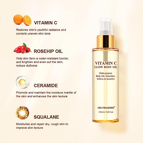 Neutriherbs Body Rosehip Oil for Dry Skin, Moisturizer/Hydrating/Glow/Brightening/Body Massage rosehip seed Oil for All Skin Types 115 ml / 3.88 oz
