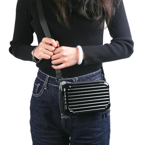 Black Hard Shell Cosmetics Case Carrying Hard Bag for Toiletry Storage Cross Body Bag with Shoulder Strap for Detachable Grip Rope and Shoulder Strap for Travel