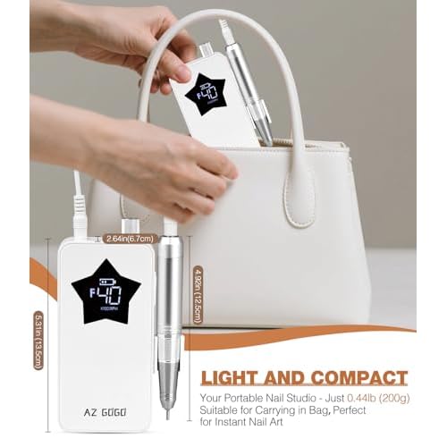 Professional Nail Drill Machine, AZ GOGO 40000RPM Rechargeable Electric Portable Nail Drill for Acrylic Gel Nails, Powerful Pro Efile Coreless Motor Quieter, High Efficiency for Salon or Home DIY