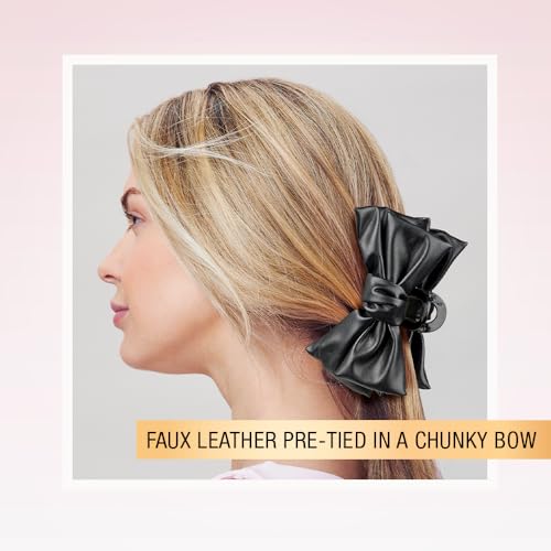 Scunci by Conair faux leather bow claw clip - claw clips for thick hair - claw clip - hair accessories for women - hair accessories for girls - Black