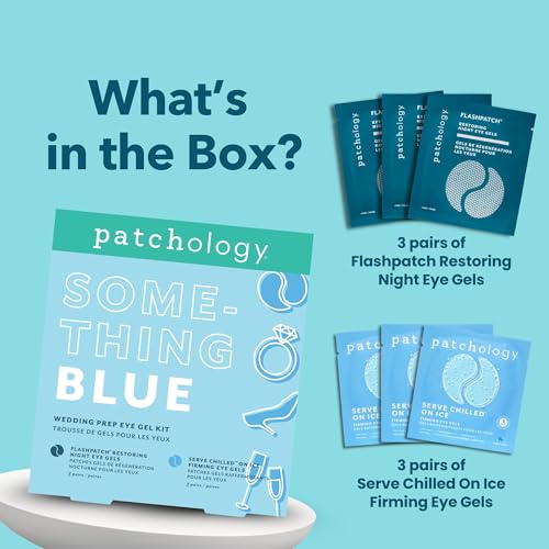 Patchology Bridal Shower Gift Box ? Something Blue Cooling Under Eye Patches for Brides & Bridesmaids, Depuffing & Firming Gel Masks with Peptides & Bakuchiol ? Wedding Skincare Gift Set