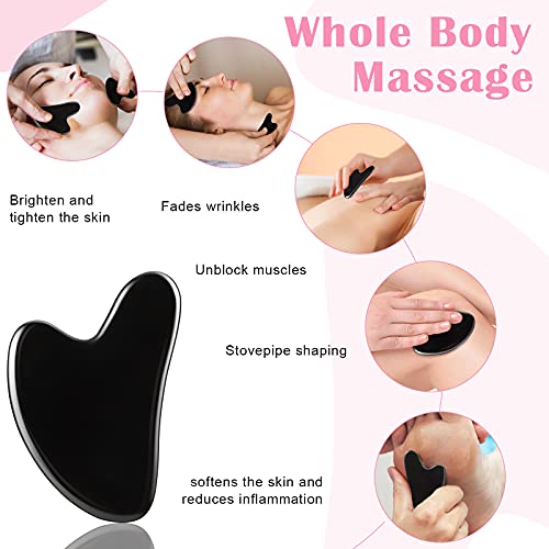 Nuanchu 3 Pieces Gua Sha Facial Tool Natural Resin Stone Board Scraping Facial Massage Gua Sha Scraping Massage Tool for Face, Skin Body Muscle Relaxing Tools(Pink, Dark Green, Black)