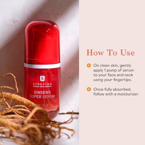 Erborian Ginseng Super Serum, Anti?Aging, Hydrating Peptide Complex, Smooths Texture & Evens Tone For Soft Skin & Natural Glow, Korean Skincare