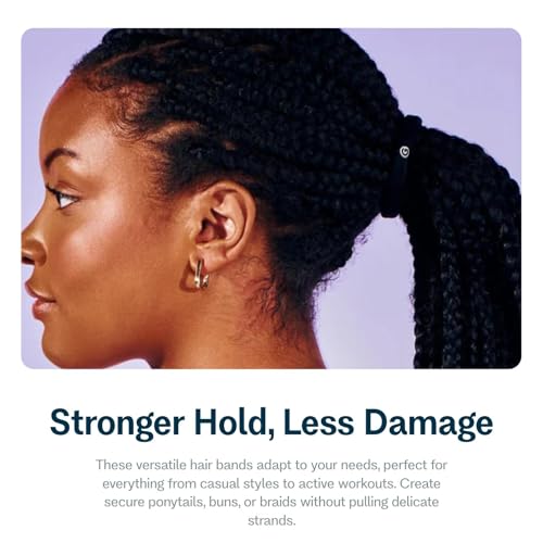 Gimme Beauty Long Hair Seamless Hair Bands - No-Dent Ties for All Types - Firm Hold Elastic Ponytail Holders for Daily Use - Black, 10-Pack