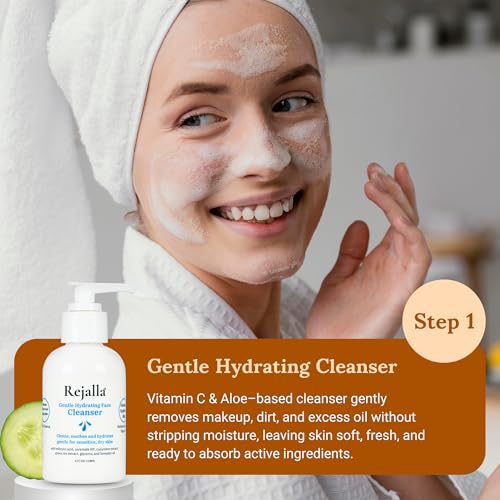Skin Care Set for Women - Vitamin C Skincare Set 3 Piece - Rejalla Luminous Face Care Set Cleanser Serum Moisturizer - Anti Aging Routine Hyaluronic Acid Niacinamide Ceramide Gift