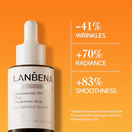 LANBENA Revolutionary Vitamin C Serum for Face, Illuminating Fcae Serum With Niacinamide, Brightening Anti-Aging Essence for Sensitive Skin, Non-Greasy, Reduces Dark Spots & Wrinkles (1.05 Oz)