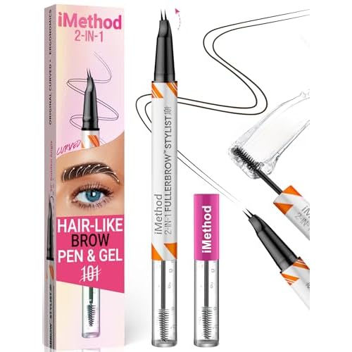 iMethod Curved Eyebrow Pen and Brow Gel - Eyebrow Pencils for Women with Hair Like Strokes, Eyebrow Makeup for All-Day Defined, Waterproof, Smudge-proof, Dark Brown and 2 Count Brow Gel Clear