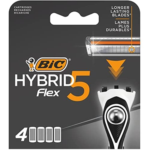 BIC Hybrid 5 Flex Men's Shaver Refills with 5 Moveable Nano-Tech Titanium Coated Razor Blades - Box of 4 Cartridges