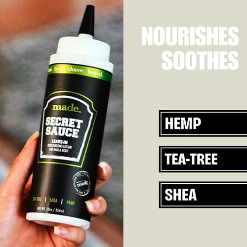 made The Secret Sauce | Multipurpose Moisturizer for Hair, Face, Body & Beard | Modern Bay Rum Scent | Lightweight Leave-In Conditioner with Coconut, Hemp Seed & Tea Tree Oils | 8 oz