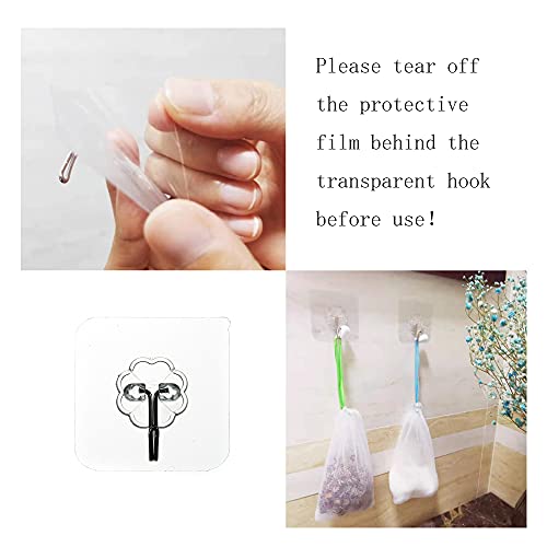 40PCS Exfoliating Soap Mesh Saver Pouch Bag and 3 PCS Transparent Hook and 5 PCS Transparent Spring Cord Plastic Lock for Shower Face Washing,Easy to Bubble and Store Small Soap