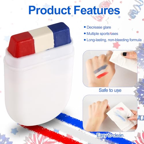 2pcs Patriotic 4th of July Face Paint, Red White & Blue USA American Flag Face Paint Stick Softball Baseball Face Paint Sports Events & Independence Day Stuff for Athletes Men Women Kids